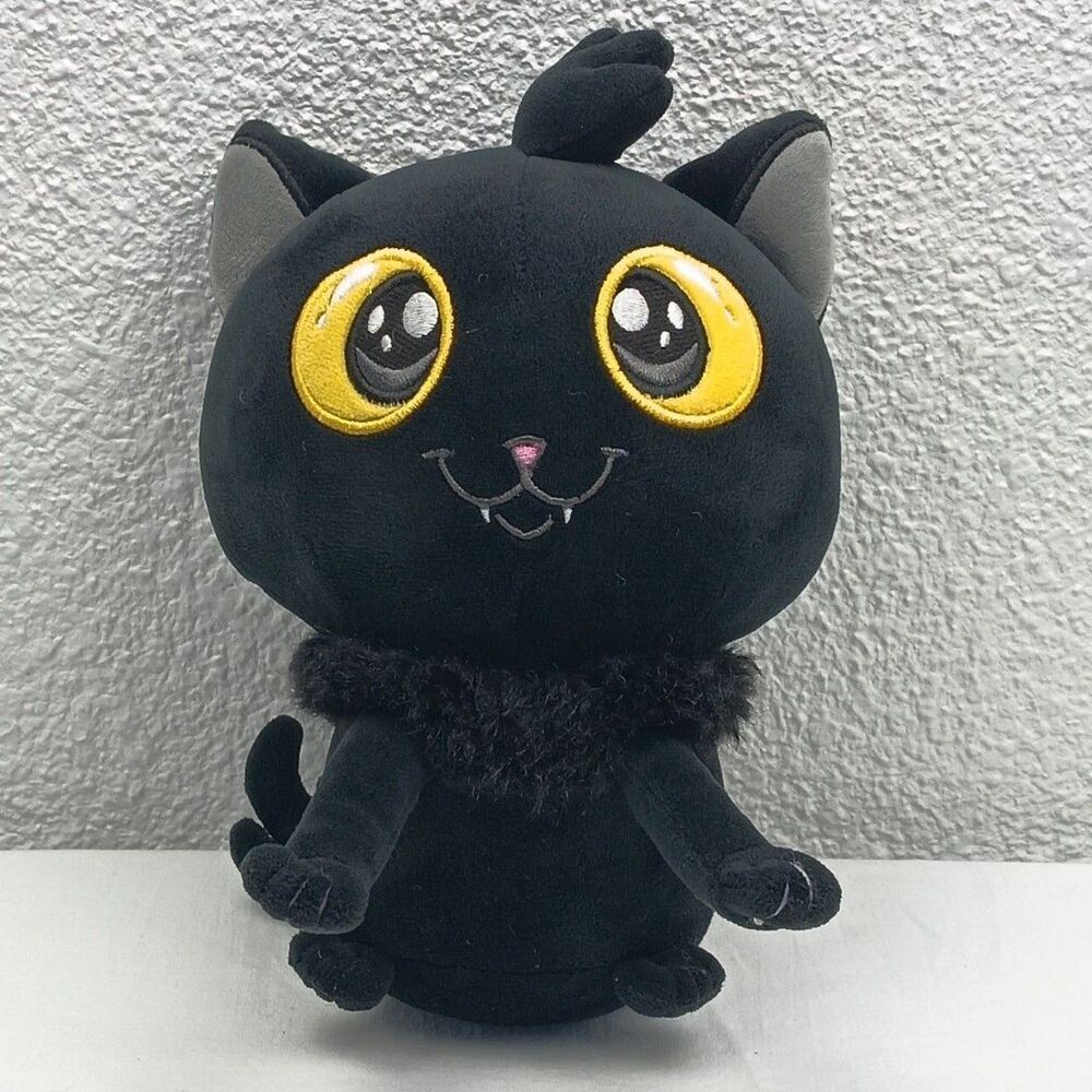 Black Cat Plush Big Yellow Eyes Sitting Stuffed Kitty Spooky Halloween